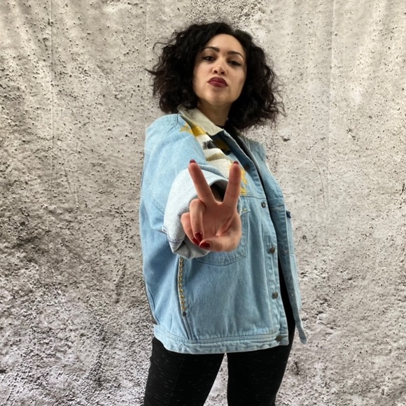 URBAN HAUTE LABEL 'ROCKSTA' Vintage Studded Rolling Stones Denim Trucker Jacket - Picture 15 of 16